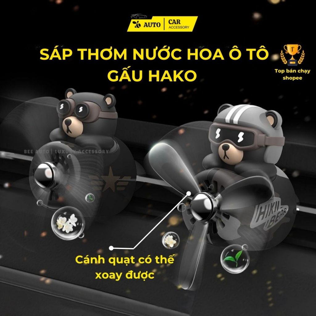 Sáp thơm nước hoa ô tô gấu Hako kẹp cửa gió điều hòa quạt trang trí nội thất xe hương thơm cao cấp khử mùi BEE AUTO