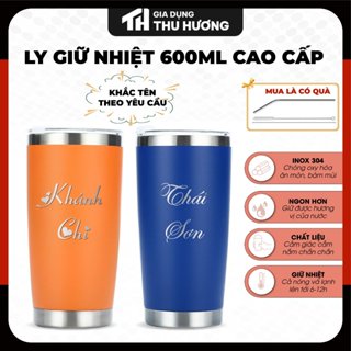 Ly giữ nhiệt 600ml inox 304 cao cấp, cốc nước khắc tên riêng in logo theo yêu cầu, tặng ống hút kèm, giữ nhiệt 12 tiếng