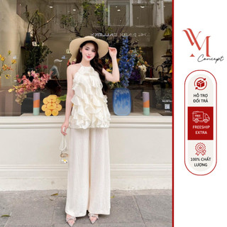YM Concept Sét Áo Cổ Yếm Bèo Tua Rua + Quần Ống Rộng - D0883