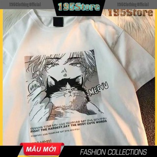 Áo Anime ôm mèo cực đáng yêu, Áo Anime Manga hình in cực ngầu, Chất liệu thun co dãn thoáng mát