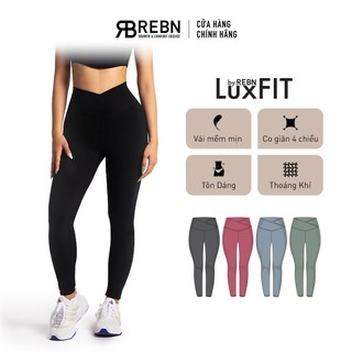Quần leggings eo chữ V thể thao tập gym yoga lưng cao vải LuxFit cao cấp - Reborn Contour Leggings Black