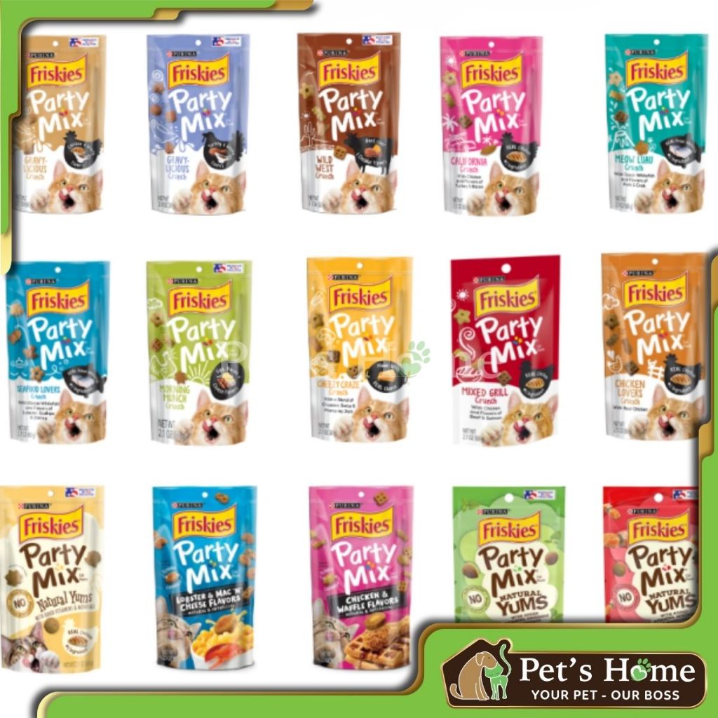 Bánh thưởng Friskies Party Mix snack dạng viên giòn, nhiều hương vị thơm ngon cho mèo chính hãng Mỹ
