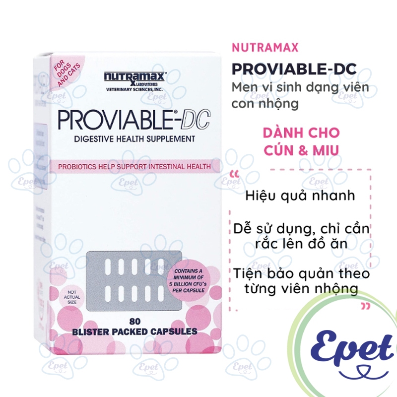 Men Vi Sinh Cao Cấp Nutramax Proviable-DC Cung Cấp Lợi Khuẩn Hổ Trợ Tiêu Hóa Cho Chó Mèo (Số 1 Tại Mỹ)