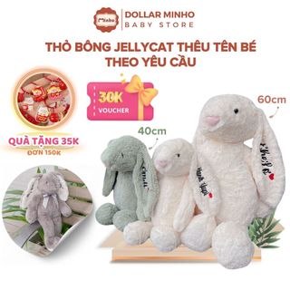 Thỏ Bông Tai Dài Jellycat - Thêu Tên Theo Yêu Cầu, Gấu Bông Mềm Quà Tặng Cho Bé và Người Yêu