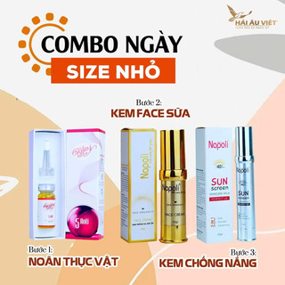 Combo dưỡng trắng da ban ngày Hải Âu Việt-serum noãn thực vật 12ml +kem face sữa napoli 20gr+kem chống nắng napoli 40gr