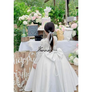  Đầm Trắng Cô Dâu Tay Dài Cho Bé Gái 13-31Kg Đầm Trắng Công Chúa Dự Tiệc Dáng Dài Phủ Chân Cho Bé Gái HANNAH KIDS 