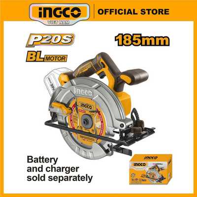 Máy cưa gỗ cầm tay dùng pin 20V motor không chổi than, đĩa 185mm INGCO CSLI1851 (thân máy chưa kèm pin và sạc) cốt 20mm