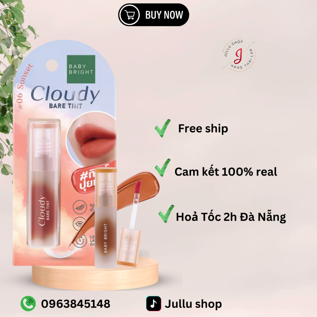 Son baifern son Tint Lỏng Mỏng Nhẹ Dùng Cho Màu Mắt Má Môi 2.4g Baby Bright Cloudy Bare Tint