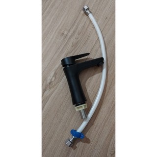 Vòi lavabo đen lạnh cao 20cm - tặng kèm dây cấp nước