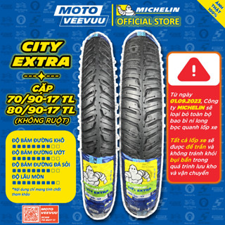 [MTVV] CẶP VỎ LỐP xe máy MICHELIN CITY EXTRA 70/90-17 & 80/90-17 TL Không Ruột Dream Wave FU Sirius Cub<END>