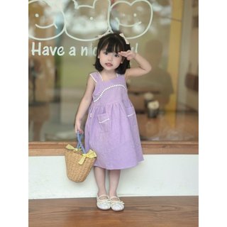 M165 GyGy - Váy thiết kế hai dây bản to, phối viền ren, chất vải thô mềm, cho bé 8-28kg. Phù hợp cho bé mặc hè, dạo phố