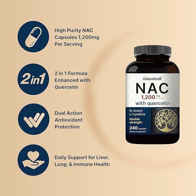 Naturebell N-Acetyl-Cysteine With Quercetin 1200mg Viên giải độc gan (NAC), trắng da, chống oxy hoá