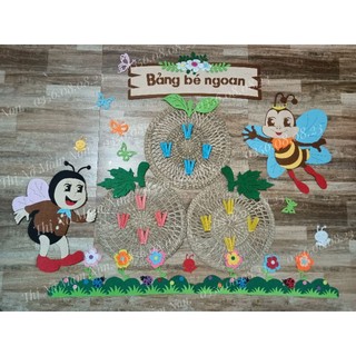 bảng bé ngoan, hoa bé ngoan mẹt cói steam tranh góc mầm non, đồ dùng mầm non