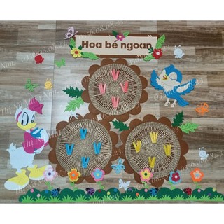STEAM - Hoa bé ngoan, bảng bé ngoan , bé đến lớp - tranh góc mầm non mẹt cói vải nỉ steam