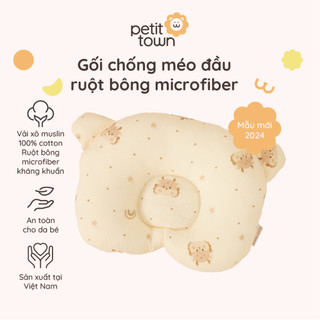 Gối cho bé sơ sinh chống méo đầu vải xô muslin bông lông vũ microfiber Petit Town