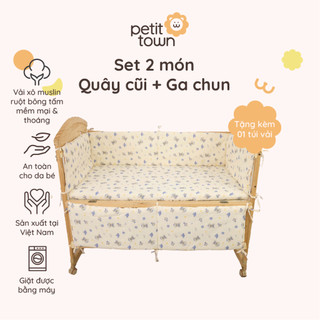 Quây cũi và ga cũi vải xô muslin Petit Town cho bé gái