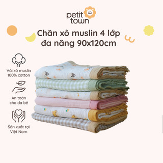 Chăn xô 4 lớp cho bé vải xô muslin Petit Town, chăn đi học