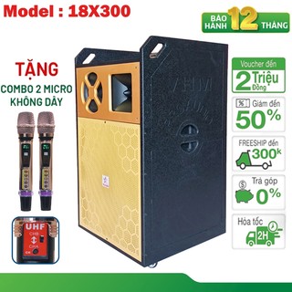 Loa kéo công suất lớn 5 tấc 18x300 plus bass 50cm công suất 2400w bluetooth tặng kèm 2 mic