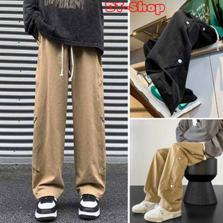 Quần dài Baggy Kaki unisex phối 6 nút sườn Basic nam nữ cạp chun ống rộng phong cách Hàn Quốc ulzzang - dt_shop