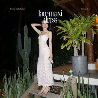 Đầm Ren Thun Xuyên Thấu Maxi Freckles Studios Dáng Ôm Body Mặc Cùng Bikini - Lace Cover Up Maxi Dress