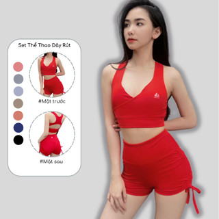 Bộ Đồ Thể Thao Nữ Tập Gym, Yoga Dây Rút Tập Gồm Áo Bra Quần Đùi Dây Rút Co Giãn Tốt Evasport