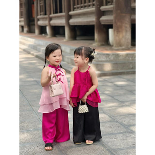 Yếm cho bé gái , sét áo yếm gấm tầng phối quần lụa cho bé gái 10-30kg