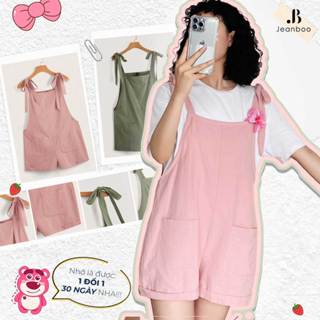 Quần yếm nữ ngắn thắt nơ dễ thương, yếm quần đùi chất kaki cotton cho bạn gái Y1TS01 - Jeanboo