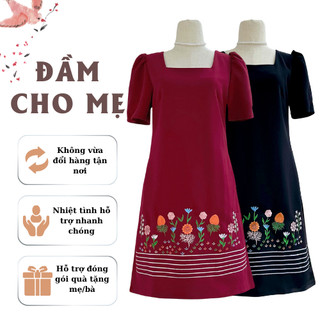 Đầm Bigsize thêu Hoa Iris cho mẹ đi tiệc cực sang trọng nhã nhặn, đầm form suông A che bụng giấu khuyết điểm tốt CG046