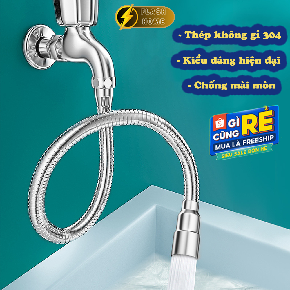 Dây nối vòi nước vạn năng, xoay 720 độ chất liệu inox 304 chống gỉ, chịu nhiệt sử dụng đa năng cho nhiều loại vòi