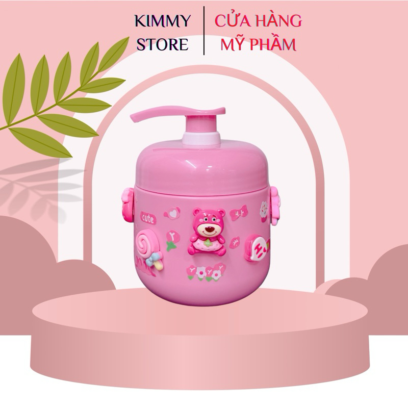 Hủ nhựa đựng kem 300ml vòi ấn hồng pastel