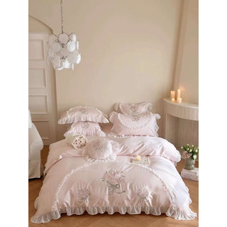 Set chăn ga gối lụa 100s thêu cao cấp “ hoa hồng “