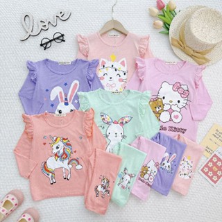   Bé 9-32kg  Bộ dài tay cánh tiên thun lạnh in hình dễ thuong mềm mịn mát cho bé gái mặc đi học đi chơi 