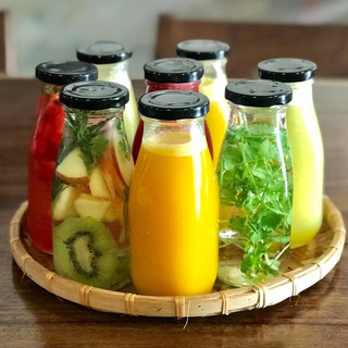 Chai Thủy Tinh 200ml 250ml 310ml Đựng Sữa Hạt Đựng Nước Ép Trái Cây Nắp Chống Tràn Glass Home Hàng Loại 1
