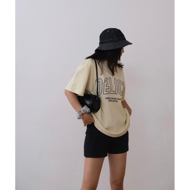 Áo Thun Nữ Phom Rộng Delice, Tay Lỡ In Chữ Cotton 4 Chiều, Phong Cách Hàn Quốc