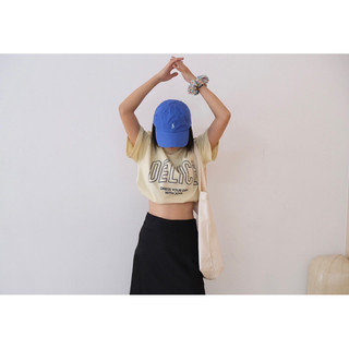 Áo Thun Nữ Phom Rộng Delice, Tay Lỡ In Chữ Cotton 4 Chiều, Phong Cách Hàn Quốc