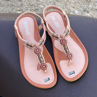 Sandal nữ xỏ ngón, sandal thổ cẩm nữ, sandal đi biển nữ MAILIAA quai kẹp thổ cẩm đế mềm