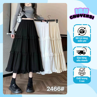 Váy tầng nữ chất lụa ren mềm mát lưng cao cạp chun đính nơ IBUCHUYENSI IBU04 Chân váy xòe dây rút 2 dáng ngắn dài TD