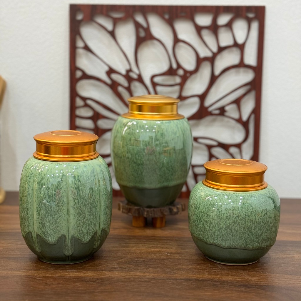 (HỎA BIẾN) Bình trà bát tràng cao cấp, lọ đựng trà gốm sứ bát tràng men hỏa biến, hũ đựng trà khô