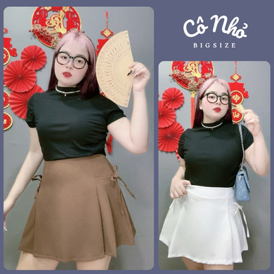 Chân váy nữ bigsize cô nhỏ dáng A ngắn xòe có túi cột nơ hai bên xinh xắn khóa kéo giọt lệ vải tây mềm thời trang CV404