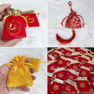 Túi gấm thổ cẩm chữ lộc, phúc, túi gấm đỏ, vàng hình rồng 7x9cm
