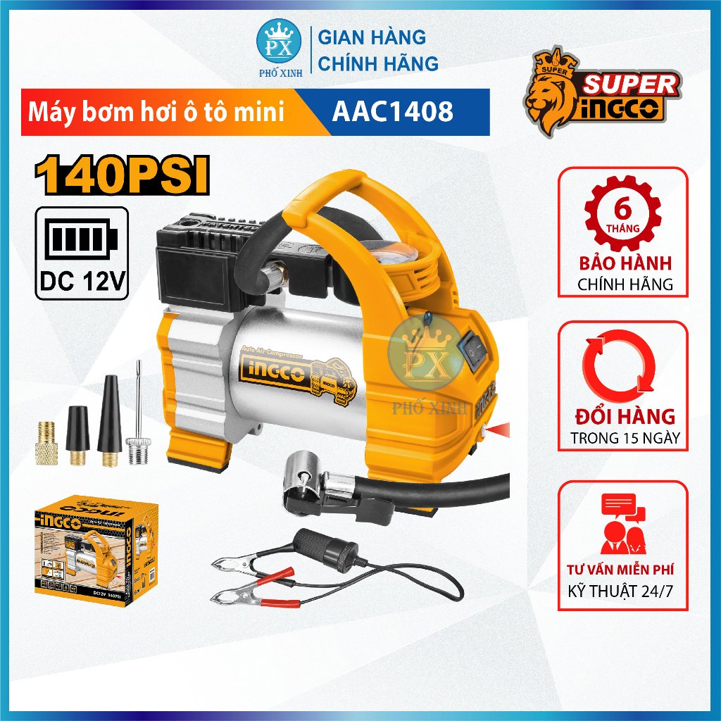 Máy kiểm tra hơi lốp xe INGCO Máy kiểm tra hơi lốp xe INGCO AAC1408 | máy bơm hơi