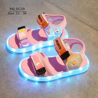 Dép sandal bé gái có đèn LED phát sáng sạc USB thông minh 7 chế độ đèn 4 chế độ chớp cho trẻ em 3 - 12 tuổi SG39
