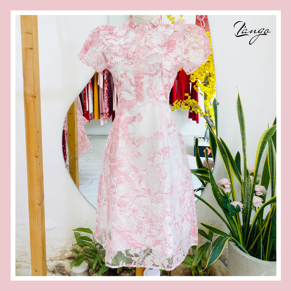 Đầm hồng kiếng bèo ngực