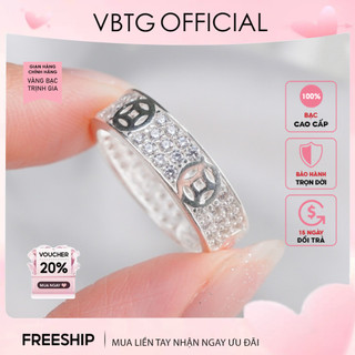 Nhẫn bạc nữ vbtg đồng xu kim tiền tài lộc đính đá - nhẫn bạc ta cao cấp vbtg8267