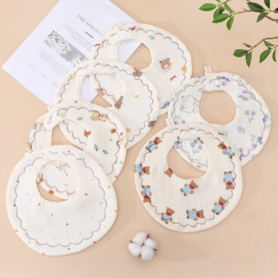 Yếm Tròn Xô Muslin 6 Lớp Cho Bé KidAndMom Dày Dặn Thấm Hút Tốt Mềm Mại Bấm Nút Tiện Lợi
