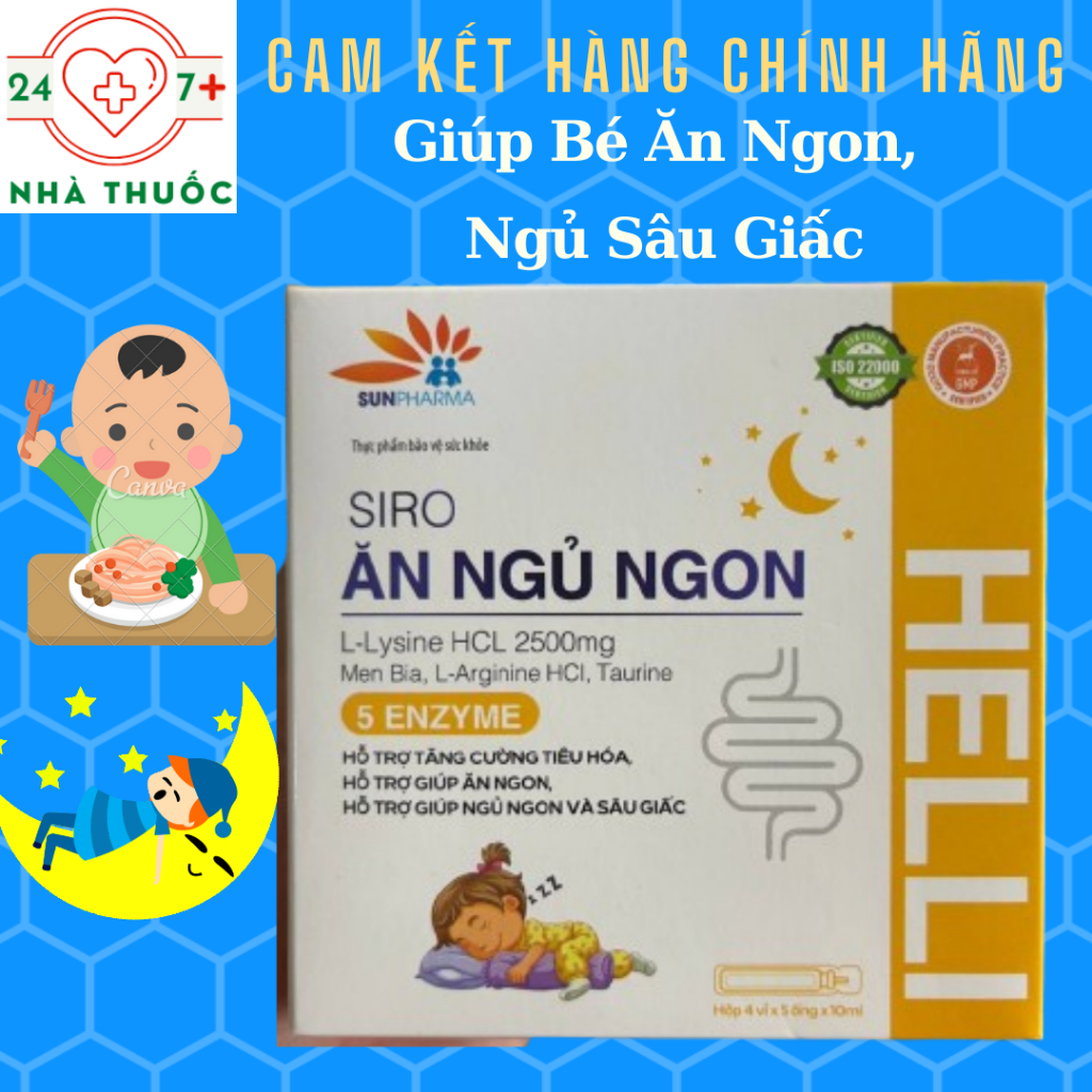Siro Ăn Ngủ Ngon HELLI Cho Bé (Date T4/2027) - Giúp Bé Ăn Ngon Miệng, Ngủ Sâu Giấc (Hộp 20 ống)