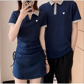  Váy áo đôi nam nữ có cổ kiểu Polo ngắn tay đầm nữ ôm eo tôn dáng kiểu Hàn Quốc couple dự tiệc du lịch đi biển AV231 