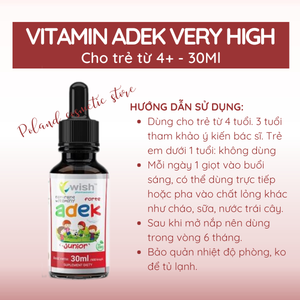 Vitamin ADEK Wish cho bé 4+ bổ sung vitamin K2+D3 hỗ trợ cho bé phát triển chiều cao, thị lực 30ml