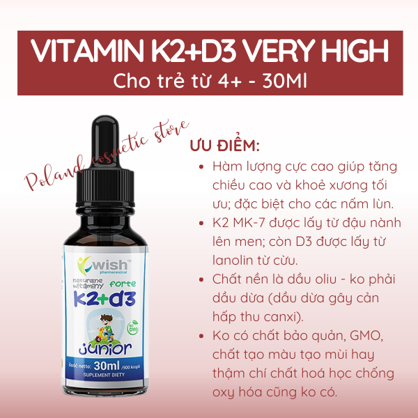 Vitamin ADEK Wish cho bé 4+ bổ sung vitamin K2+D3 hỗ trợ cho bé phát triển chiều cao, thị lực 30ml