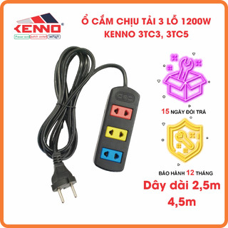 Ổ cắm điện chịu tải 1200w 3tc3-3tc5 kenno 3 lỗ cắm, phi 4 & 5, chống cháy, chuyên dùng văn phòng